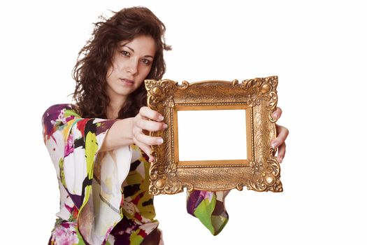 Beautiful woman holding an picture frame