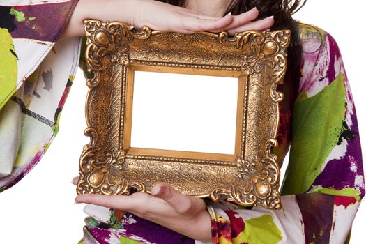 Beautiful woman holding an picture frame