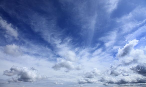 Beautiful blue fluffy cloudy sky in a summer day.