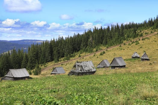Image of a traditional mountain village in Apuseni MountainsRomania. The houses are made of wood without using a single piece of iron.