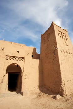Entrance of an old fortress in the desert of Morocco