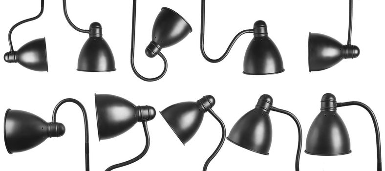 different view of metalic black lamp isolated on white background 