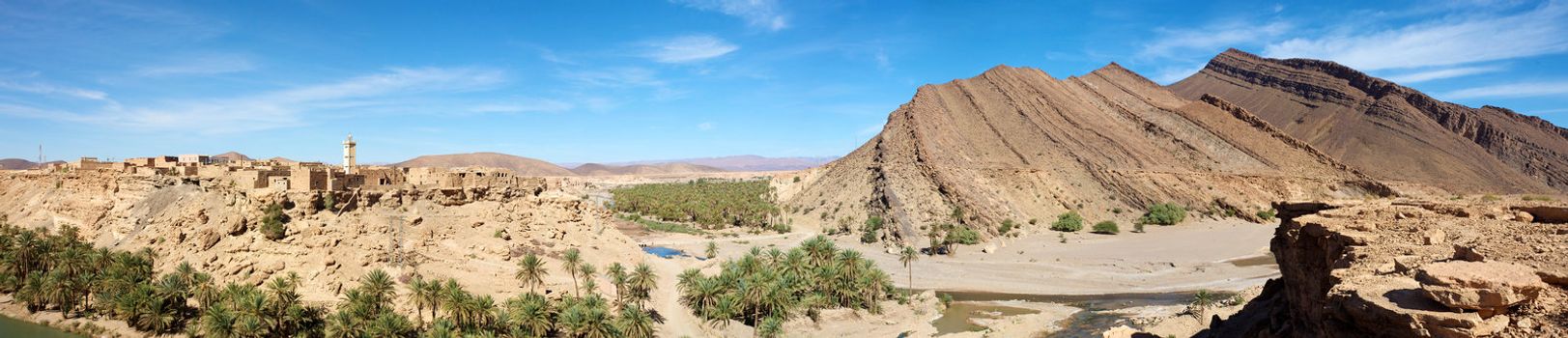 View of a wild landscape and desert in the south of Morocco