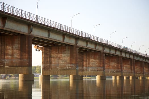 Pont des martyrs Bridge in Bamako - On the river the Niger with a beautiful sunset and people walking