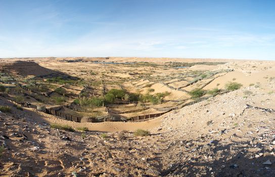 View of a wild landscape and desert in the south of Morocco