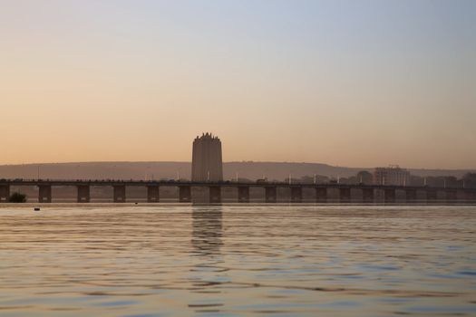 Romantic atmosphere at river Niger in Bamako with the Pont des Martyrs Bridge in the background - Mali.