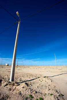 Urban view of a new future residential area in Ad Dakhla with no houses but the street lights. South Morocco