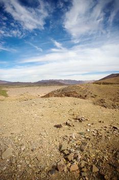 View of a wild landscape and desert in the south of Morocco