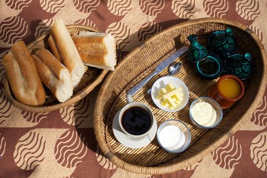 Variety of breakfast foods in a guesthouse in Bamako - Mali