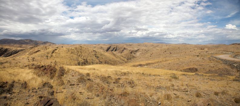 Surreal panorama of the Namib desert going towards solitaire and sossusvlei