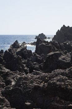 Volcanic rock in Pico island coastline, Azores