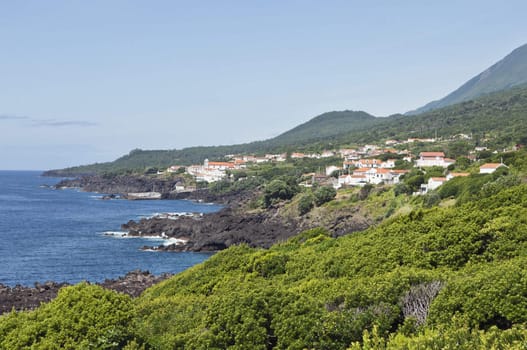 Volcanic coastline landscape of Pico island, Azores