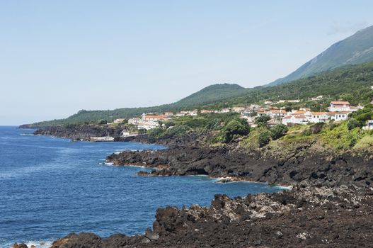 Volcanic coastline landscape of Pico island, Azores