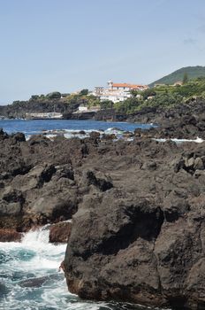 Volcanic coastline landscape of Pico island, Azores