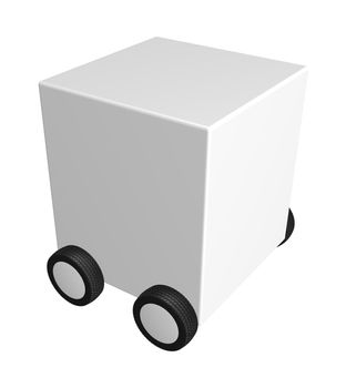 white box on wheels - 3d illustration