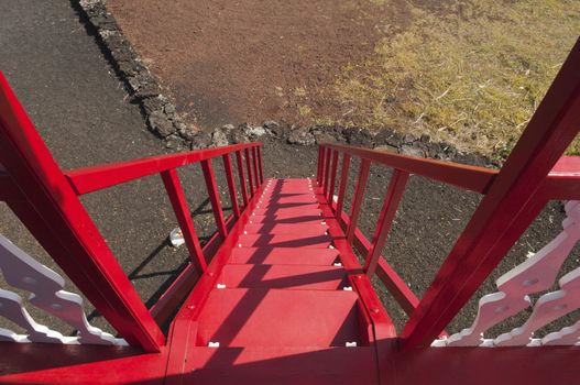 Red wooden stairs in Pico island, Azores