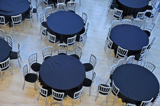 Overhead view of a restaurant with empty tables