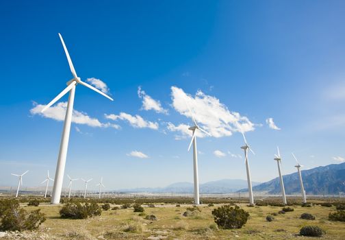 Dramatic Wind Turbine Farm in the Desert of California.