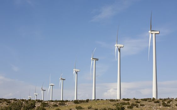 Dramatic Wind Turbine Farm in the Desert of California.