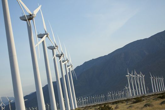 Dramatic Wind Turbine Farm in the Desert of California.