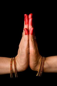 Women hands showing Anjali hasta of indian classic dance Bharata Natyam 







A