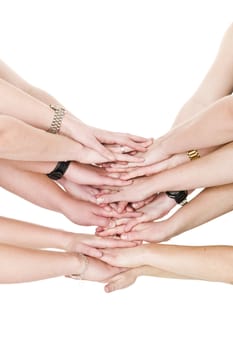 Large group of hands on top of each other