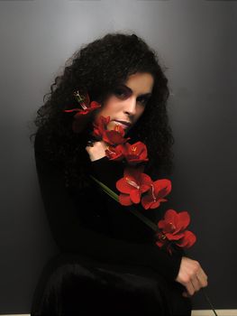 Lady With MakeUp and Red Flower