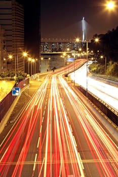 traffic through downtown at night 