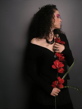 Lady With MakeUp and Red Flower