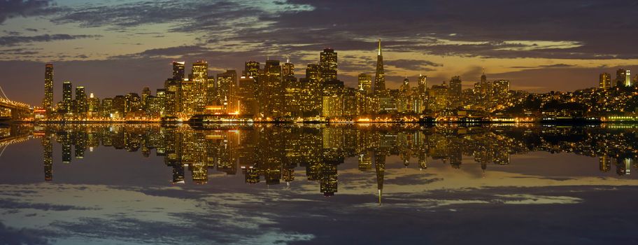 San Francisco Skyline Reflection along the Bay Panorama