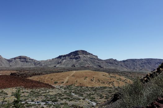 The outer caldera forming the main plateau in the Teide national park. The conical volcano El Tride spain's highest mountain sits in  the center of the plateau formed by the caldera