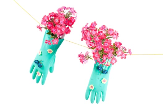 Shot of conceptual photo with hanging gloves