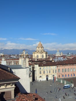 Piazza Castello central baroque square in Turin Italy