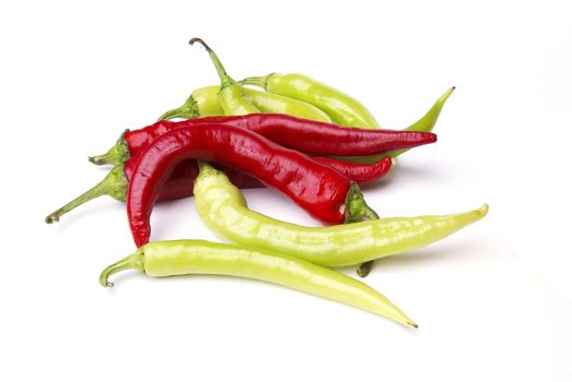 Hot Green and Red pepper isolated on white