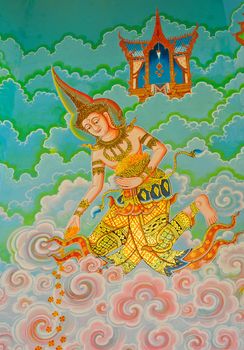 traditional Thai style art painting on temple's wall