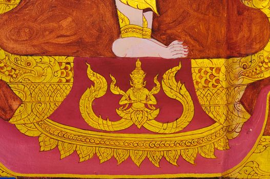 traditional Thai style art painting on temple's wall