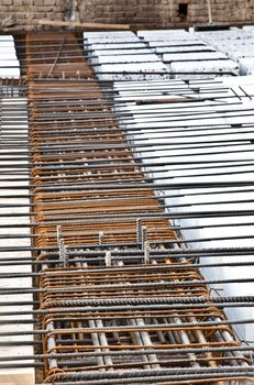 Technical detail of building operations: floor. Materials: polystyrene, steel bars, concrete