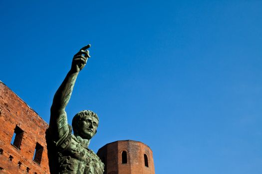 Statue of Cesare Augustus in Torino - Italy: concept of leadership