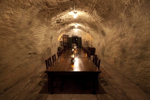 A dining room table inside a cave
