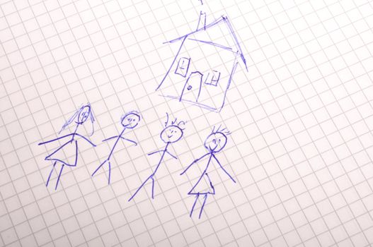 real estate concept with young family and house drawing