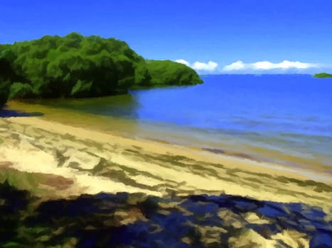 Painting of high tide at the hidden beach