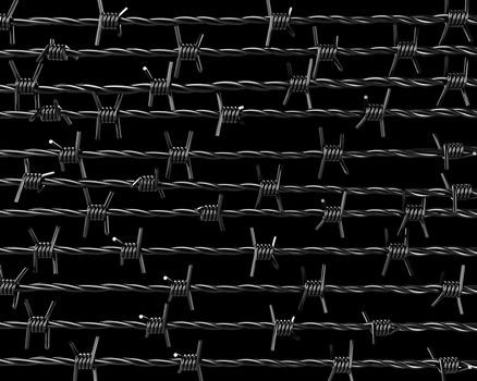 Lines of barbed wire isolated on black background