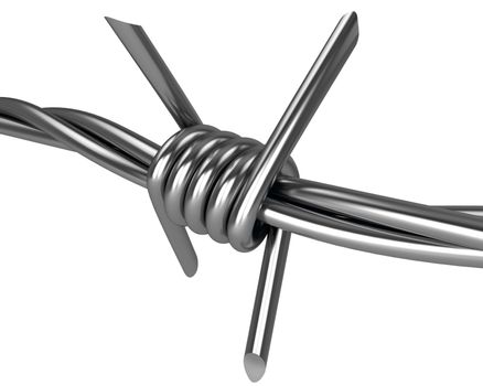 Barbed wire spike closeup isolated on white background