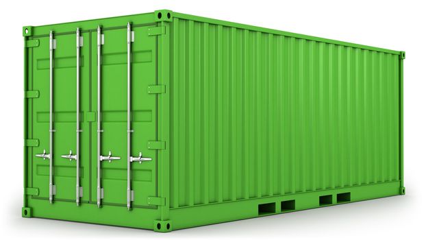 Green freight container isolated on white background