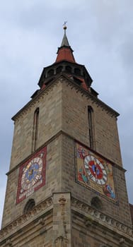 Detail of the tower of The Black Church from Brasov, Transylvania, Romania. Being over 500 years old, The Black Church is the the greatest Gothic church in Transylvania.