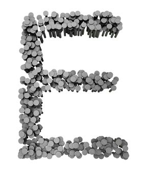 Alphabet made from hammered nails isolated on white background