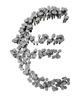 Alphabet made from hammered nails isolated on white background, euro symbol