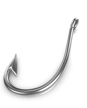 Shiny fishing hook isolated on white background