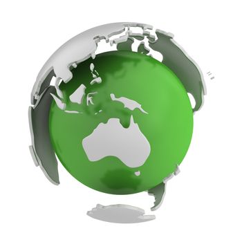 Abstract green globe, Australia part isolated on white background