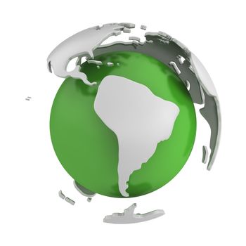 Abstract green globe, South America part, isolated on white background